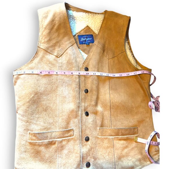 Ballymoor Vintage 70s Mens Genuine Leather Sherpa lined Western Cowboy Vest sz S - Picture 8 of 12